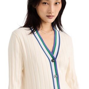 Kule cream Brinx preppy varsity lightweight cotton cardigan sweater - Medium